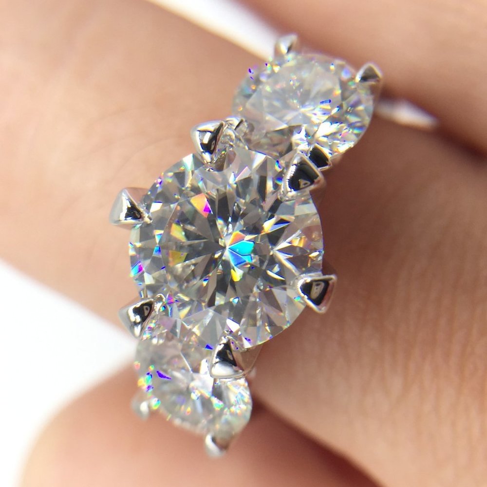 Certified 5ct. t.w. Moissanite Diamond Three Stone Engagement Ring NEW